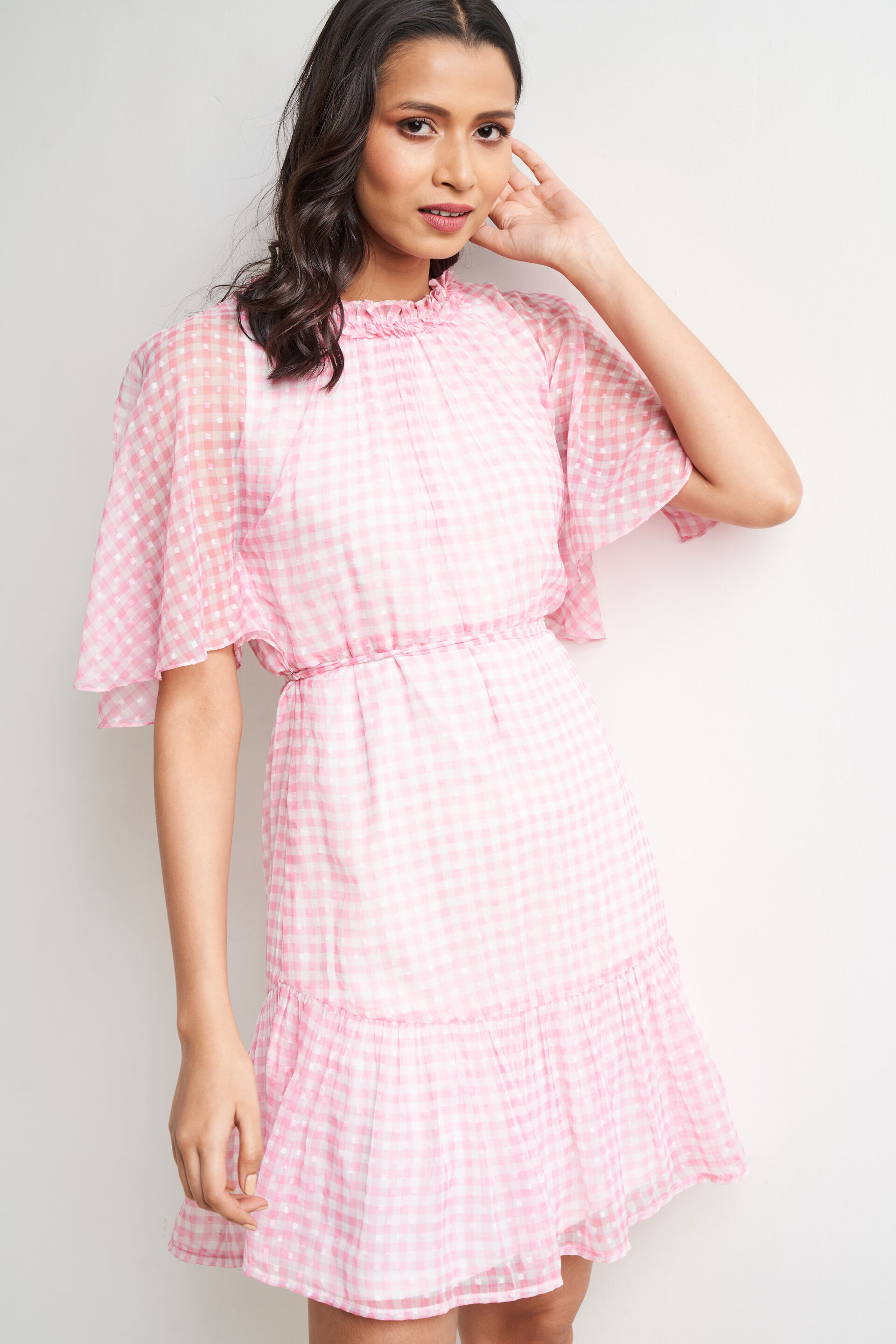 White Pink Floral Flared Dress, White, image 4